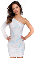 Primavera Couture 3839 - Asymmetric Long-Sleeved Cocktail Dress