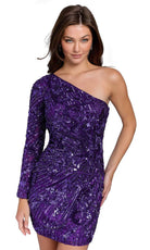 Primavera Couture 3839 - Asymmetric Long-Sleeved Cocktail Dress