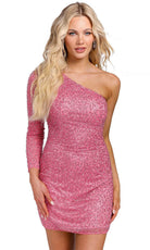 Primavera Couture 3849 - One Shoulder Long Sleeve Cocktail Dress - view 8