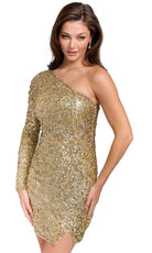Primavera Couture 3853 - Single Sleeve Sequined Cocktail Dress - designer homecoming dress at Silhouette Dresses
