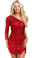 Primavera Couture 3853 - Single Sleeve Sequined Cocktail Dress - view 8