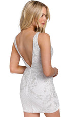 Primavera Couture 3856 - V-Neck Beaded Lattice Cocktail Dress