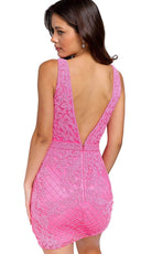 Primavera Couture 3856 - V-Neck Beaded Lattice Cocktail Dress - view 13