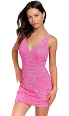 Primavera Couture 3856 - V-Neck Beaded Lattice Cocktail Dress - view 12