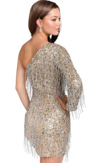 Primavera Couture 3858 - One Shoulder Fringes Cocktail Dress