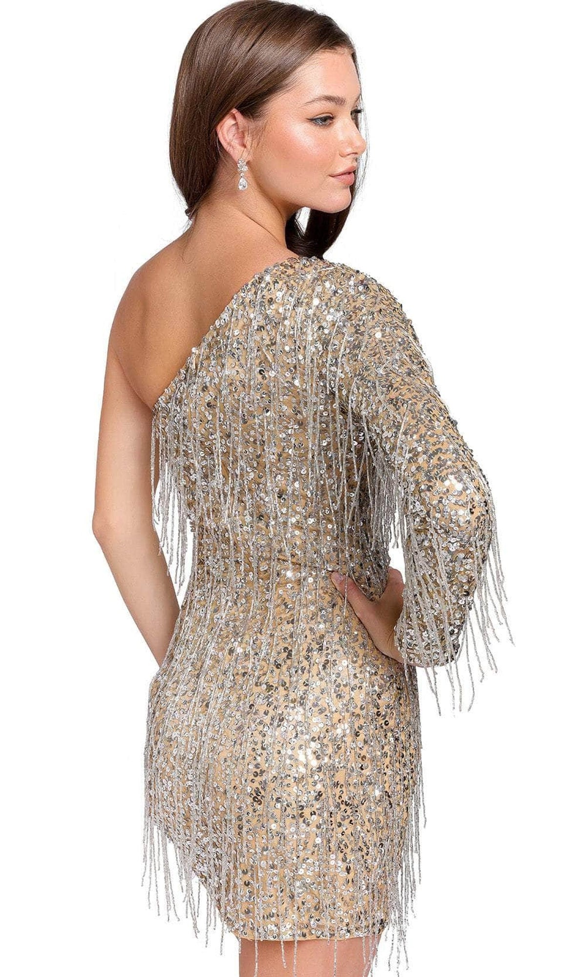 Primavera Couture 3858 - One Shoulder Fringes Cocktail Dress