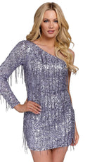 Primavera Couture 3858 - One Shoulder Fringes Cocktail Dress - view 4