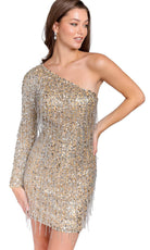 Primavera Couture 3858 - One Shoulder Fringes Cocktail Dress - view 11