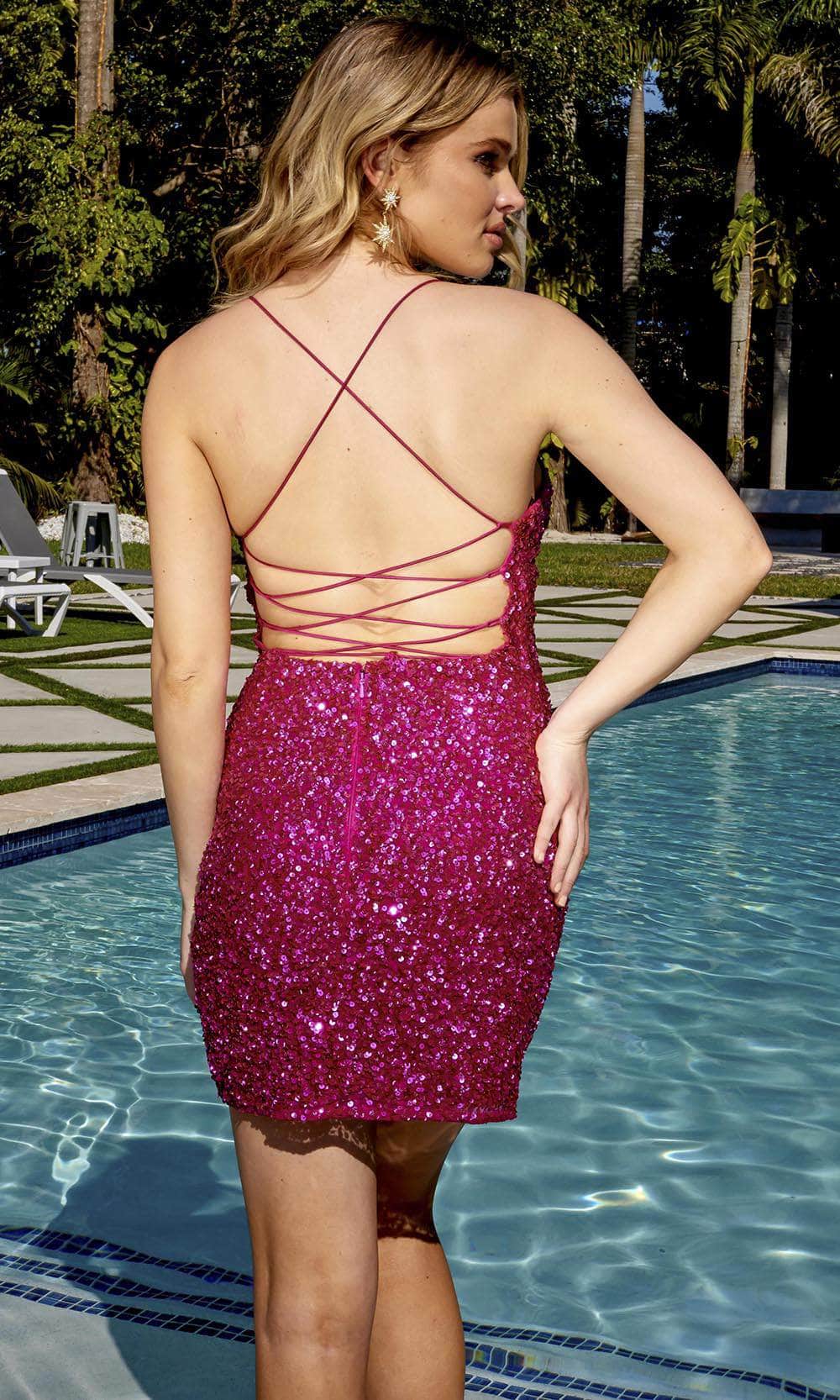 Primavera Couture 3896 - V-Neck Sequin Cocktail Dress - detail view