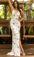 Primavera Couture 3901 - V-Neck Beaded Butterfly Prom Gown