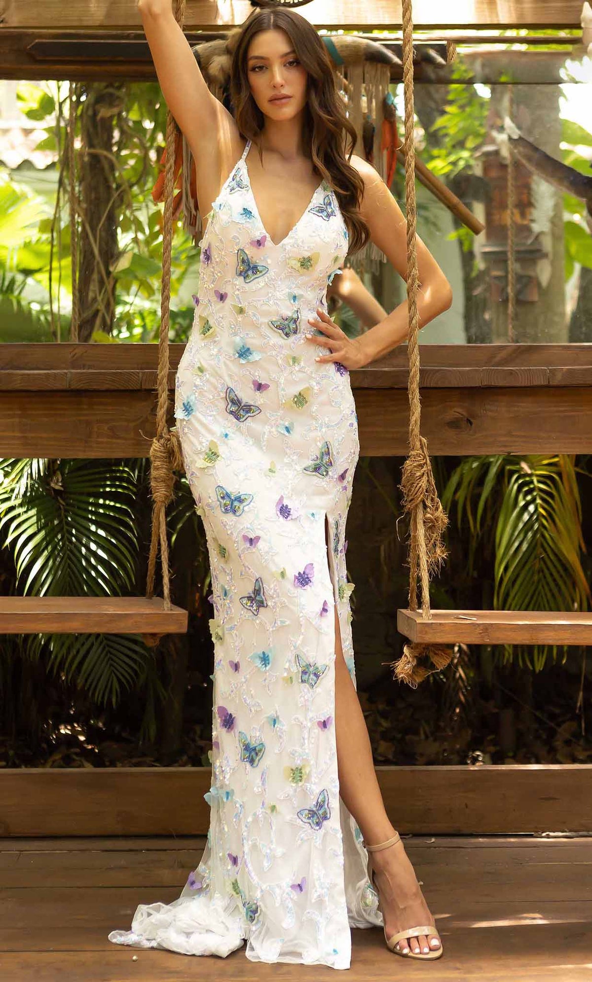 Primavera Couture 3901 - V-Neck Beaded Butterfly Prom Gown - view 5