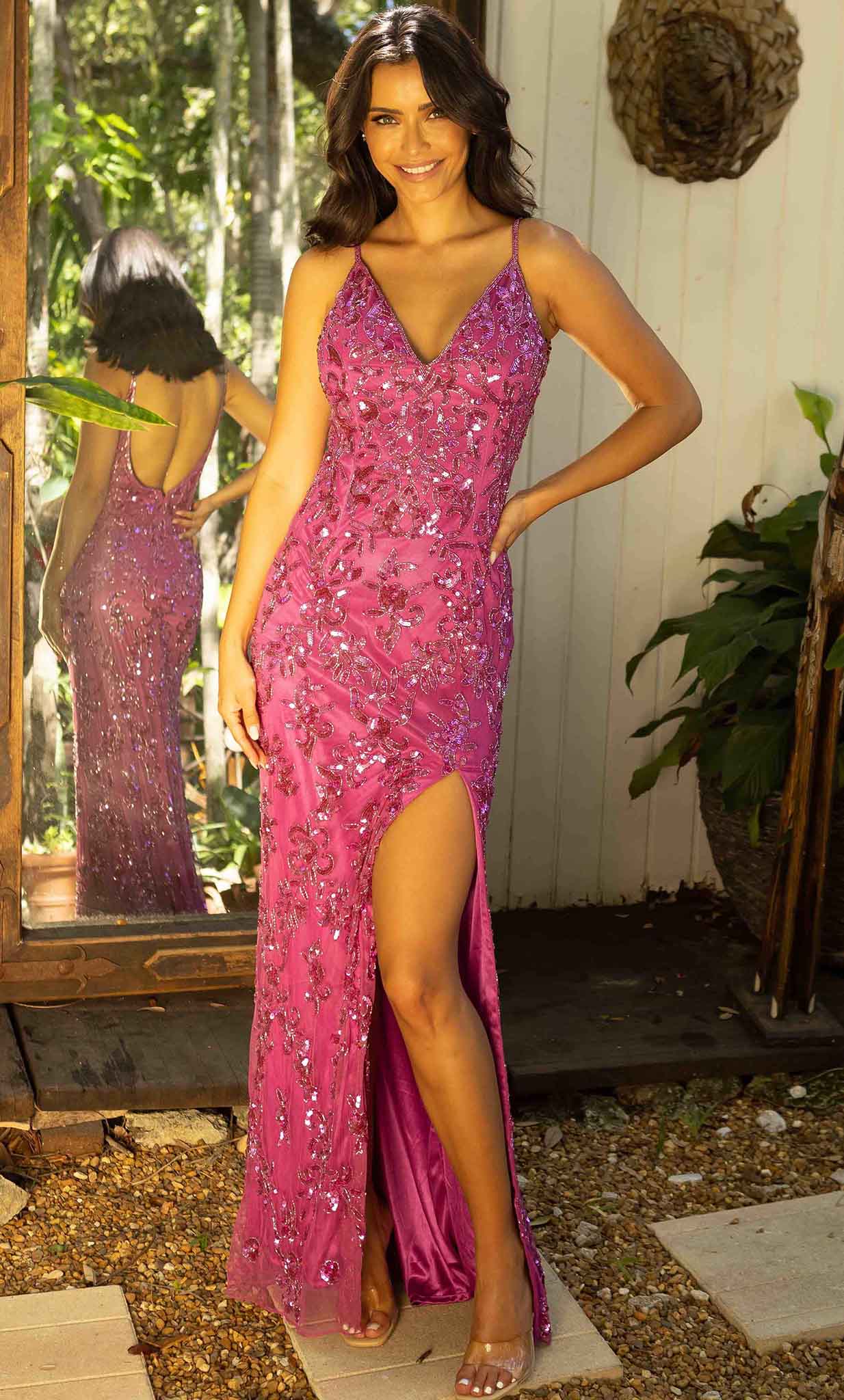 Primavera Couture 3913 - Floral Sequin Prom Dress - detail view