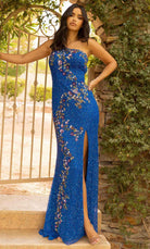 Primavera Couture 3928 - Floral Beaded Asymmetric Prom Gown