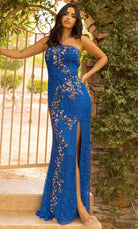 Primavera Couture 3928 - Floral Beaded Asymmetric Prom Gown - view 7