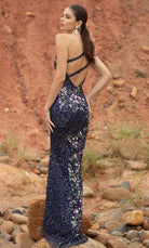 Primavera Couture 3928 - Floral Beaded Asymmetric Prom Gown - detail view