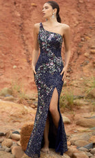Primavera Couture 3928 - Floral Beaded Asymmetric Prom Gown - view 4