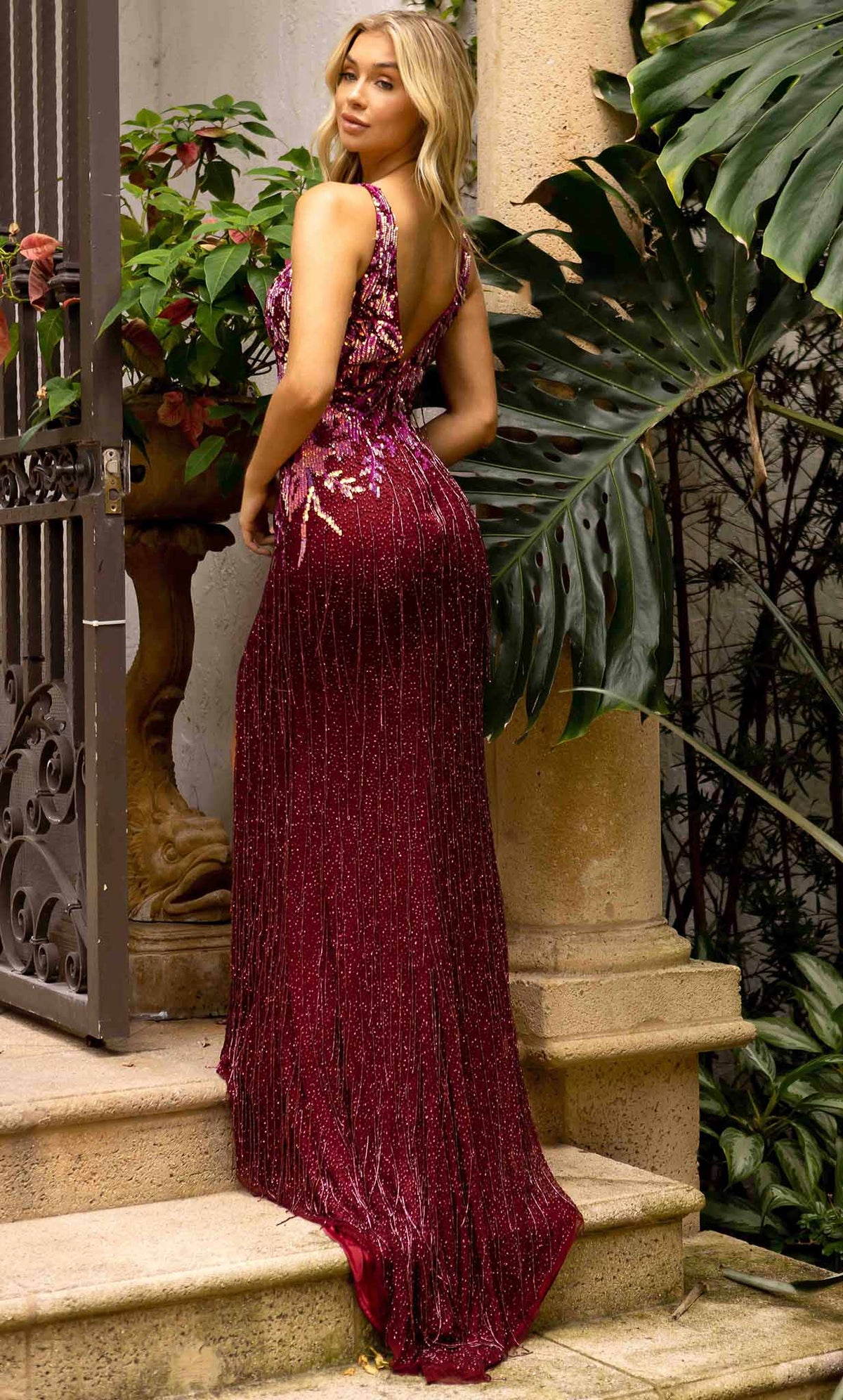Primavera Couture 3935 - One Shoulder Embellished Evening Gown - back view