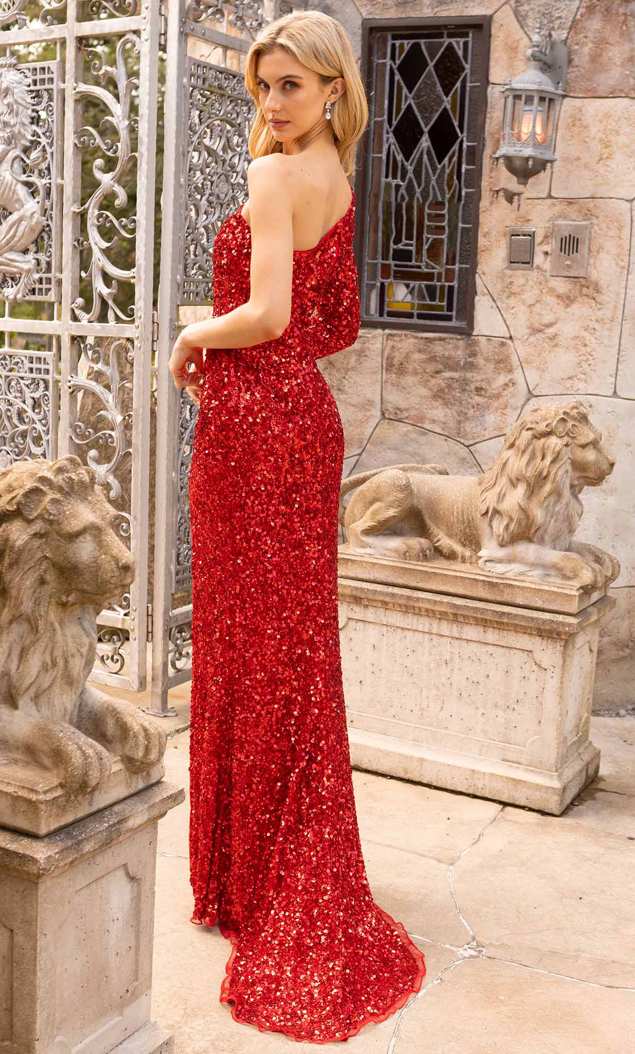 Primavera Couture 3942 - Asymmetric Sequin Prom Gown - view 9