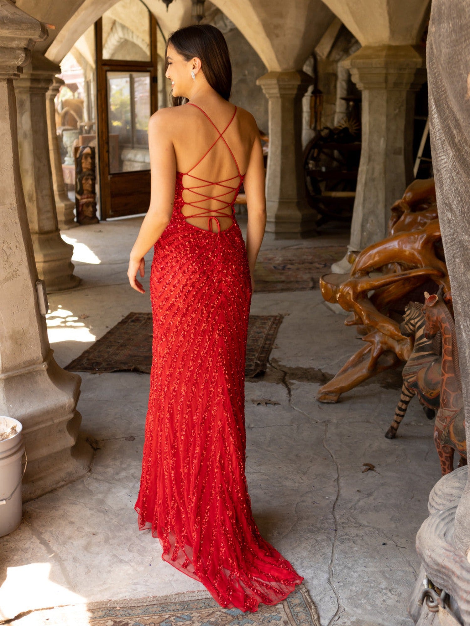 Primavera Couture 3943 - Spaghetti Strap Sequin Prom Gown