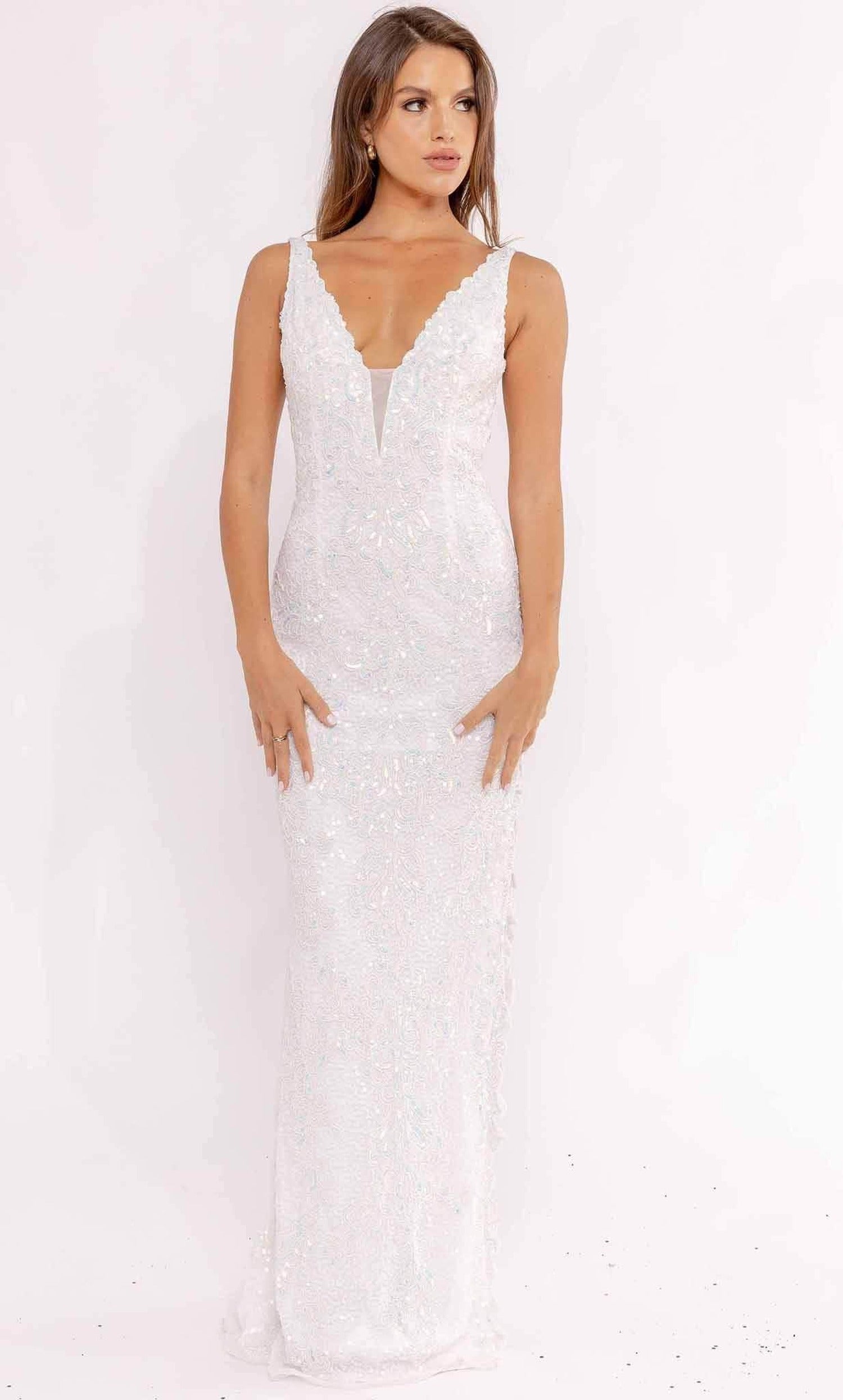 Primavera Couture 3953 - Plunging Embellished Evening Gown