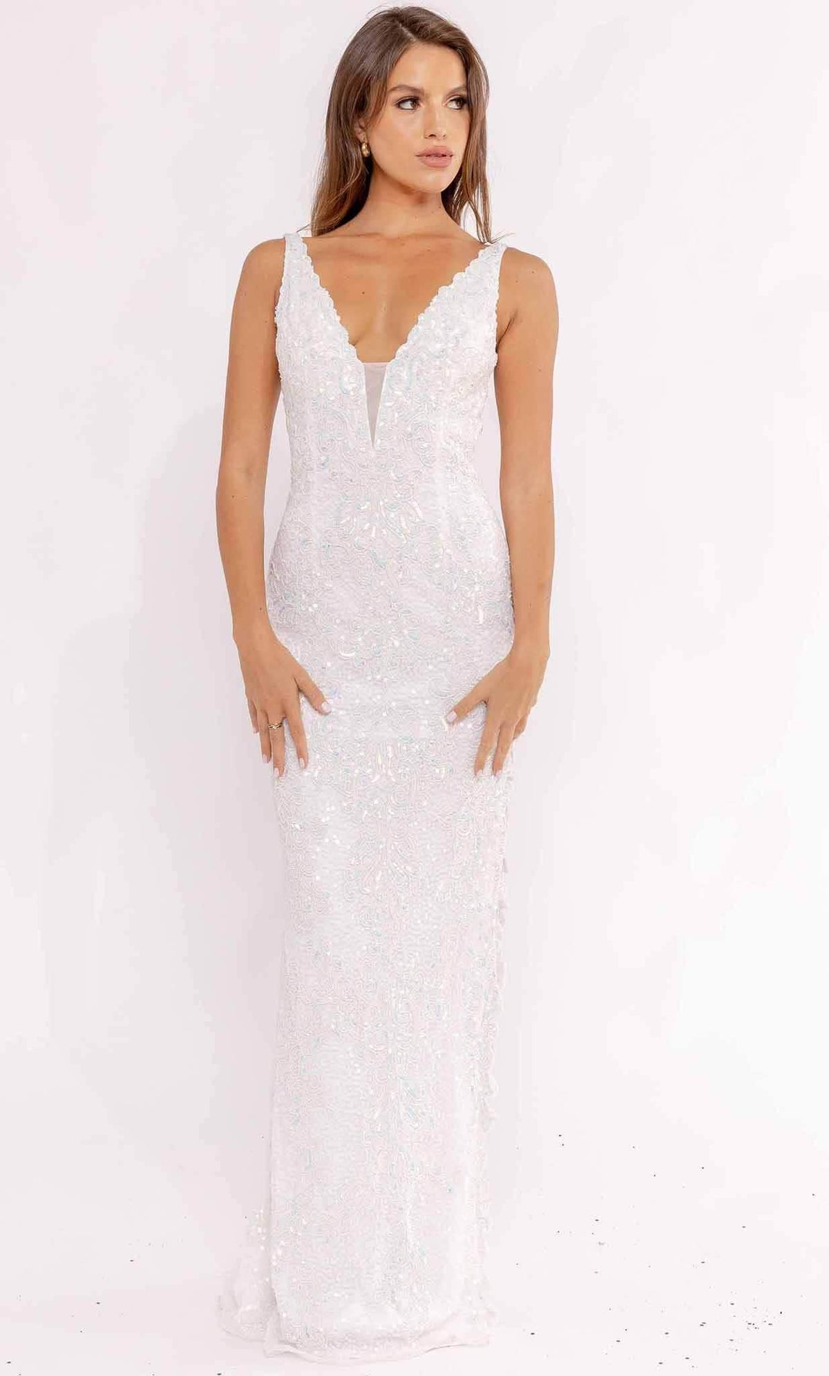 Primavera Couture 3953 - Plunging Embellished Evening Gown - designer prom dress at Silhouette Dresses