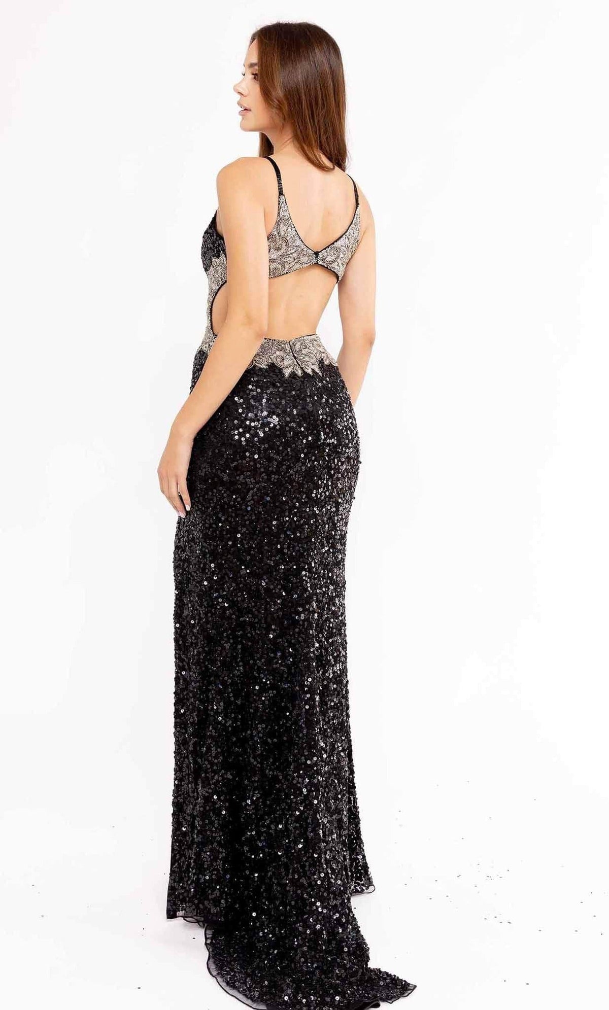 Primavera Couture 3955 - V-neck Sequined Prom Dress