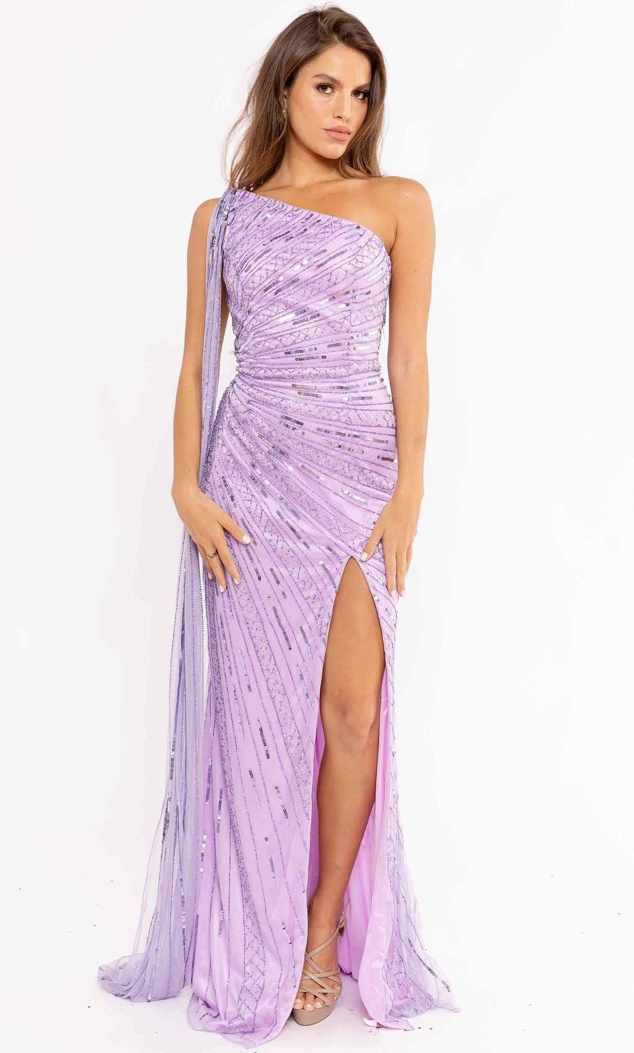 Primavera Couture 3956 - One Shoulder High Slit Gown - detail view
