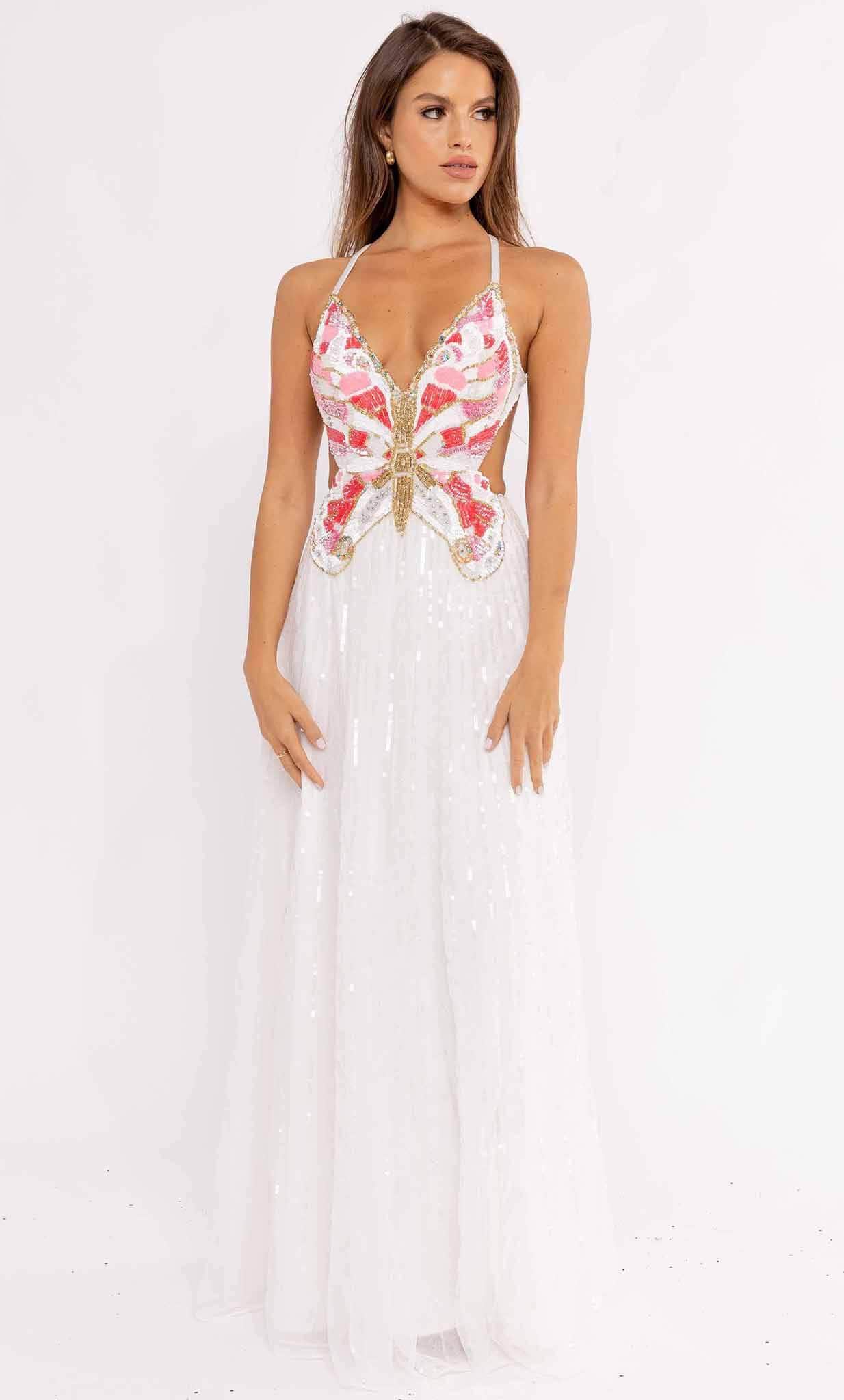 Primavera Couture 3957 - Beaded Butterfly A-Line Prom Gown - view 4