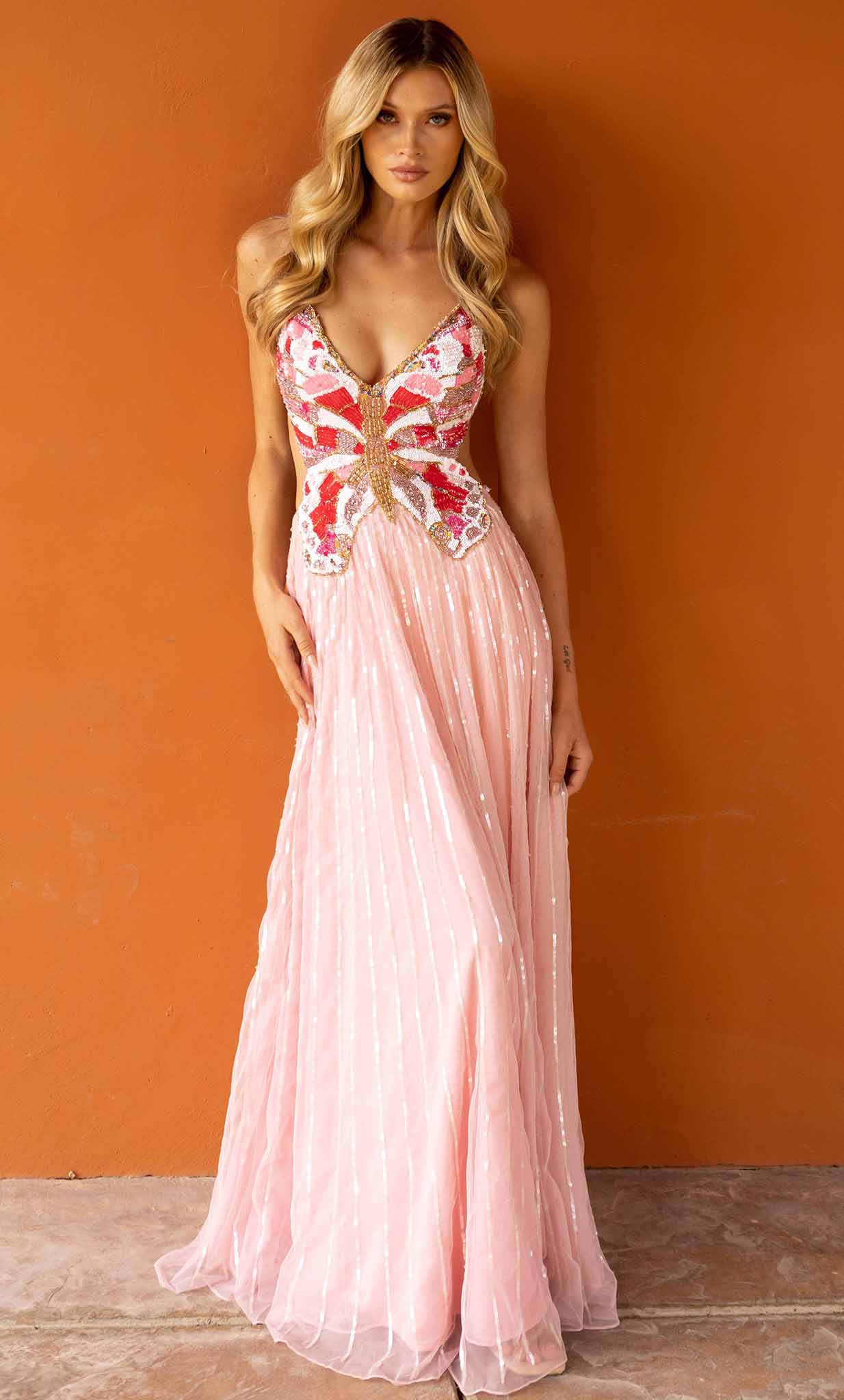 Primavera Couture 3957 - Beaded Butterfly A-Line Prom Gown - view 9