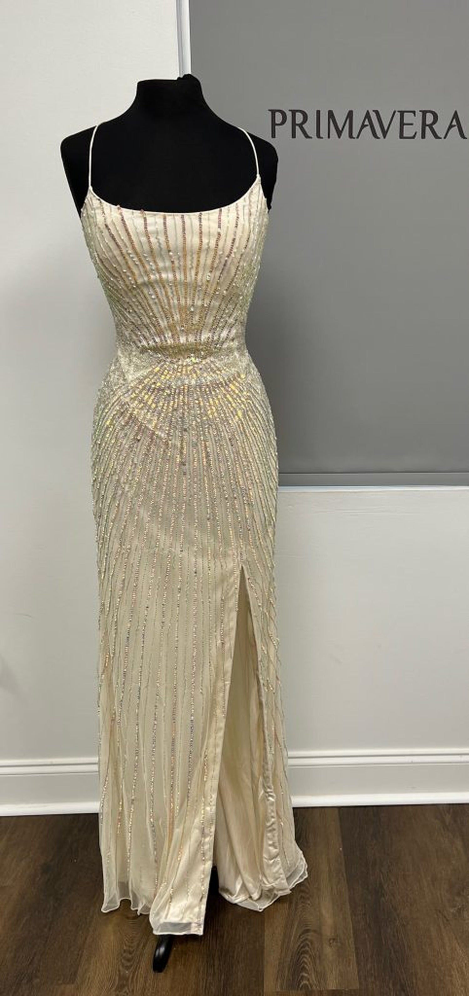 Primavera Couture 3960 - Radial Striped Bare Back Gown