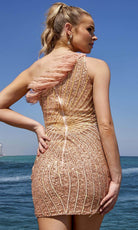 Primavera Couture 4002 - Feather Asymmetrical Cocktail Dress