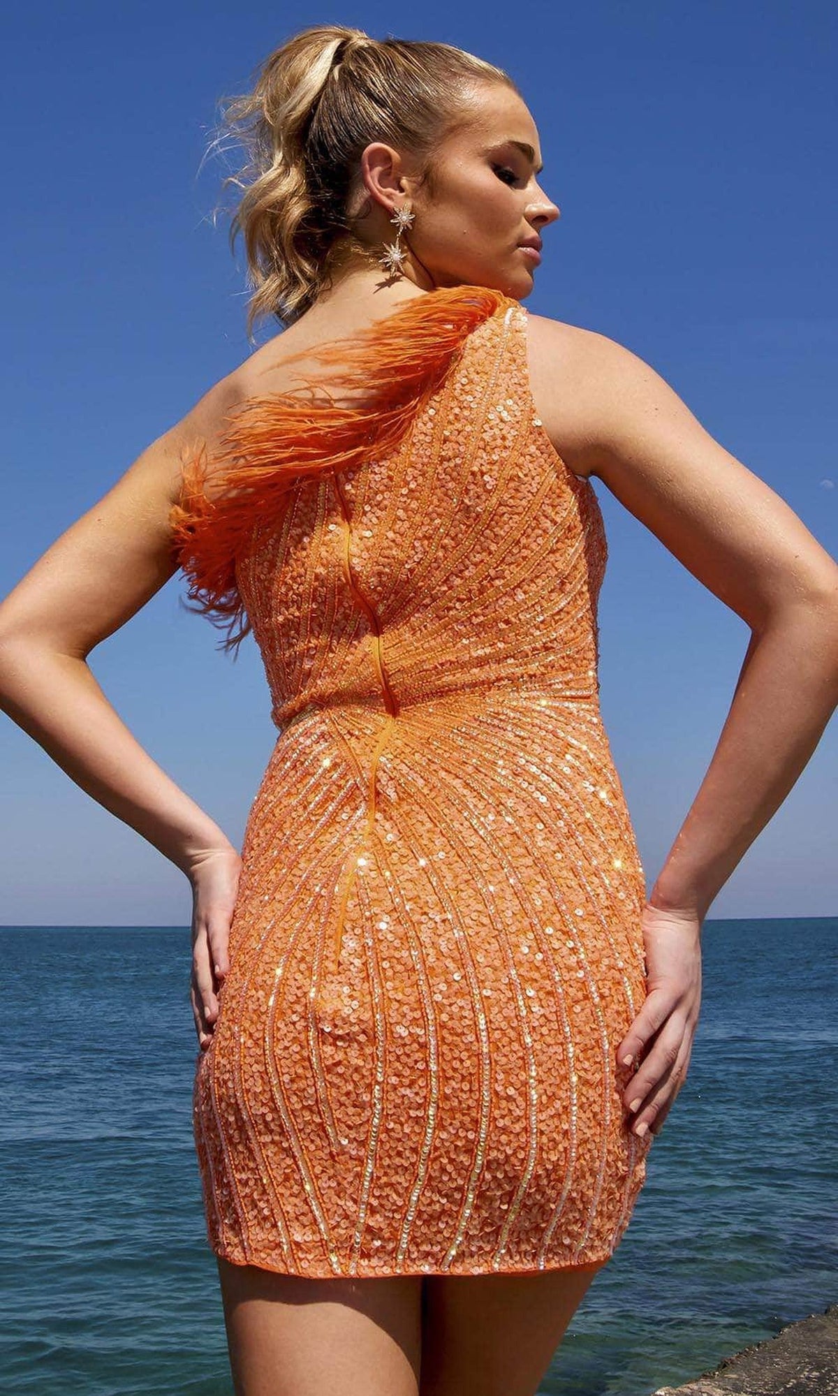 Primavera Couture 4002 - Feather Asymmetrical Cocktail Dress