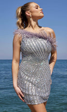 Primavera Couture 4002 - Feather Asymmetrical Cocktail Dress