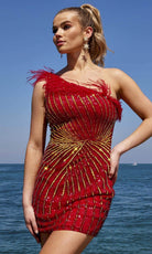 Primavera Couture 4002 - Feather Asymmetrical Cocktail Dress