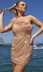 Primavera Couture 4002 - Feather Asymmetrical Cocktail Dress