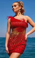 Primavera Couture 4002 - Feather Asymmetrical Cocktail Dress - view 8