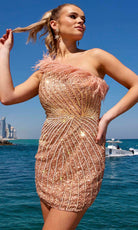Primavera Couture 4002 - Feather Asymmetrical Cocktail Dress - designer gown at Silhouette Dresses