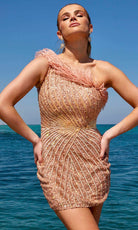 Primavera Couture 4002 - Feather Asymmetrical Cocktail Dress - back view