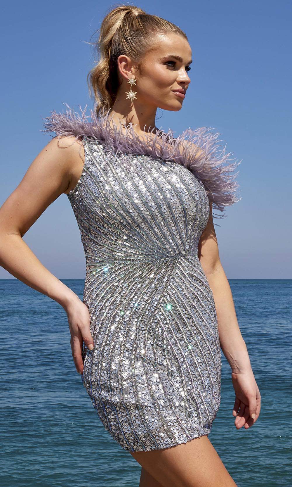 Primavera Couture 4002 - Feather Asymmetrical Cocktail Dress - view 7