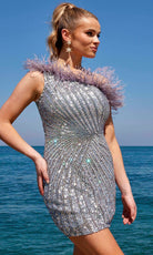 Primavera Couture 4002 - Feather Asymmetrical Cocktail Dress - view 7