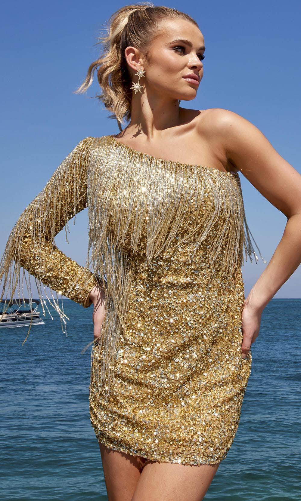 Primavera Couture 4003 - Bead Fringed Homecoming Dress - view 7