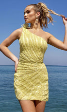 Primavera Couture 4004 - Asymmetrical Feather Cocktail Dress