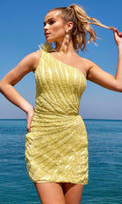 Primavera Couture 4004 - Asymmetrical Feather Cocktail Dress - view 10