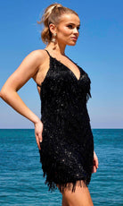 Primavera Couture 4019 - Fringed V-Neck Homecoming Dress - designer cocktail dress at Silhouette Dresses