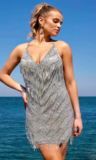 Primavera Couture 4019 - Fringed V-Neck Homecoming Dress - view 5