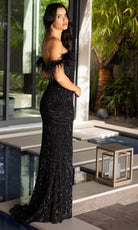 Primavera Couture 4105 - Sequin Motif Prom Dress with Slit - detail view