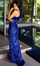 Primavera Couture 4112 - Feather Fringed Sheath Prom Dress - view 11