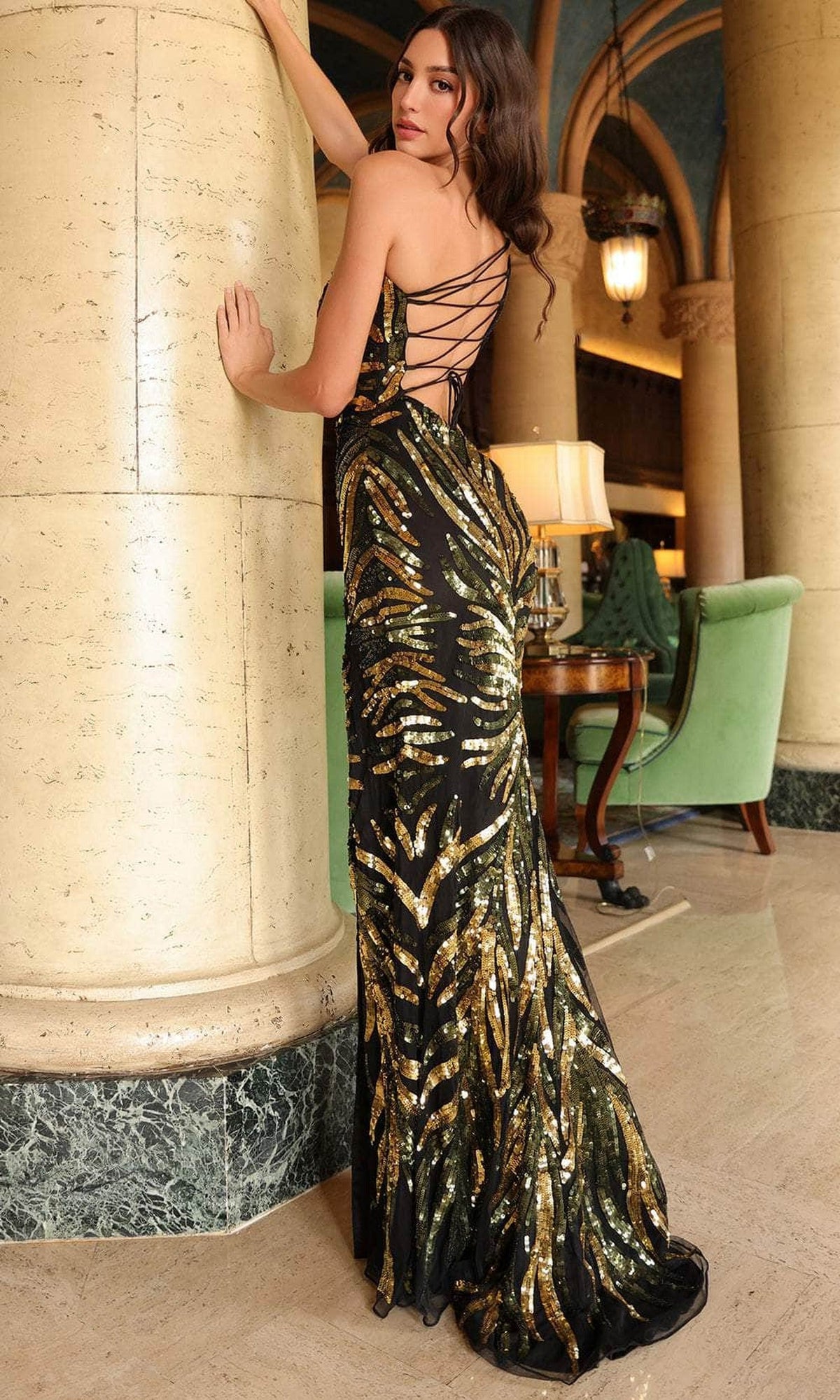 Primavera Couture 4119 - Sequin Cutout Prom Dress