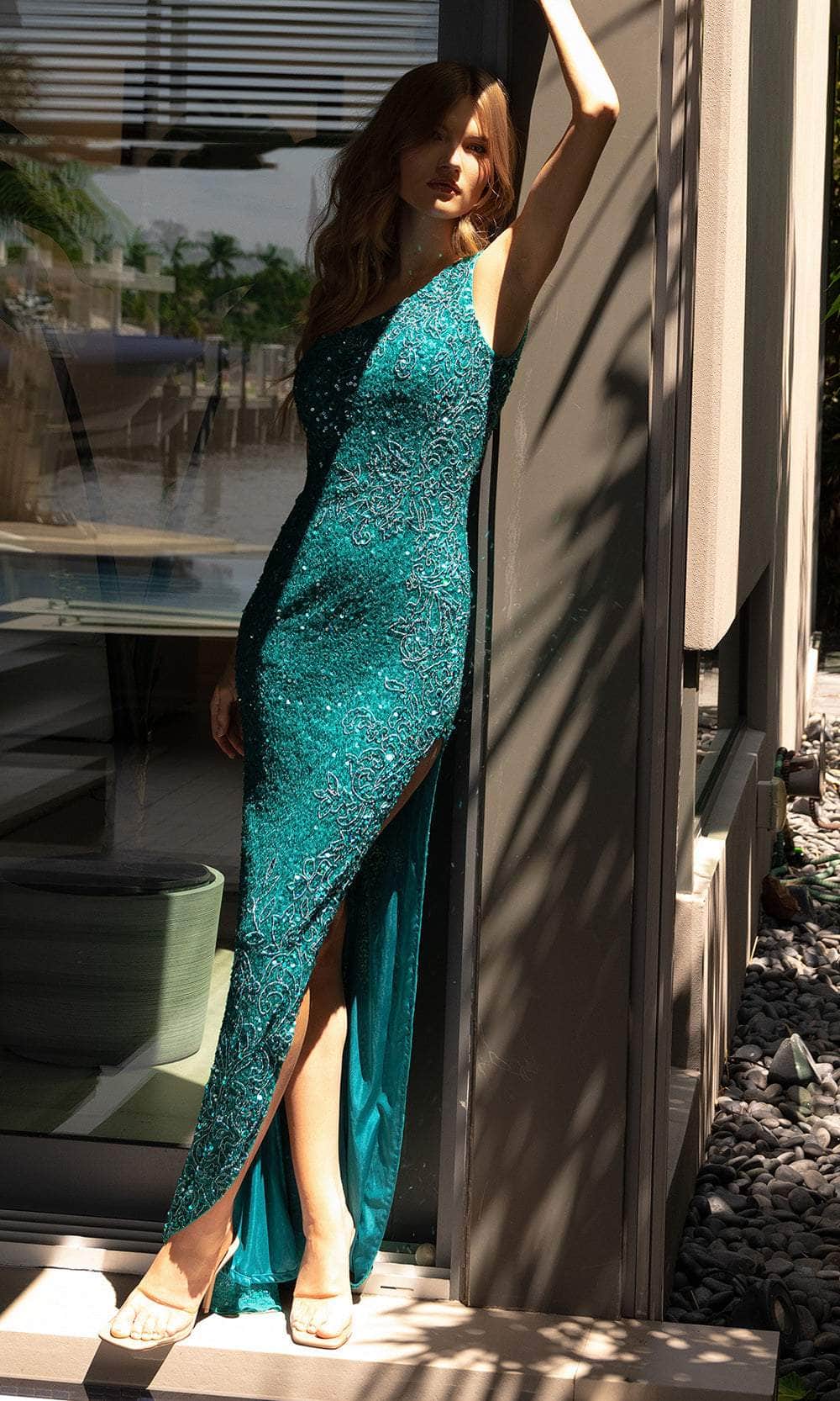Primavera Couture 4139 - Distinct Slit Sequin Prom Dress - view 6