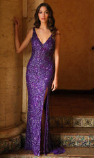 Primavera Couture 4153 - Sequin Adorned V-Neck Prom Dress